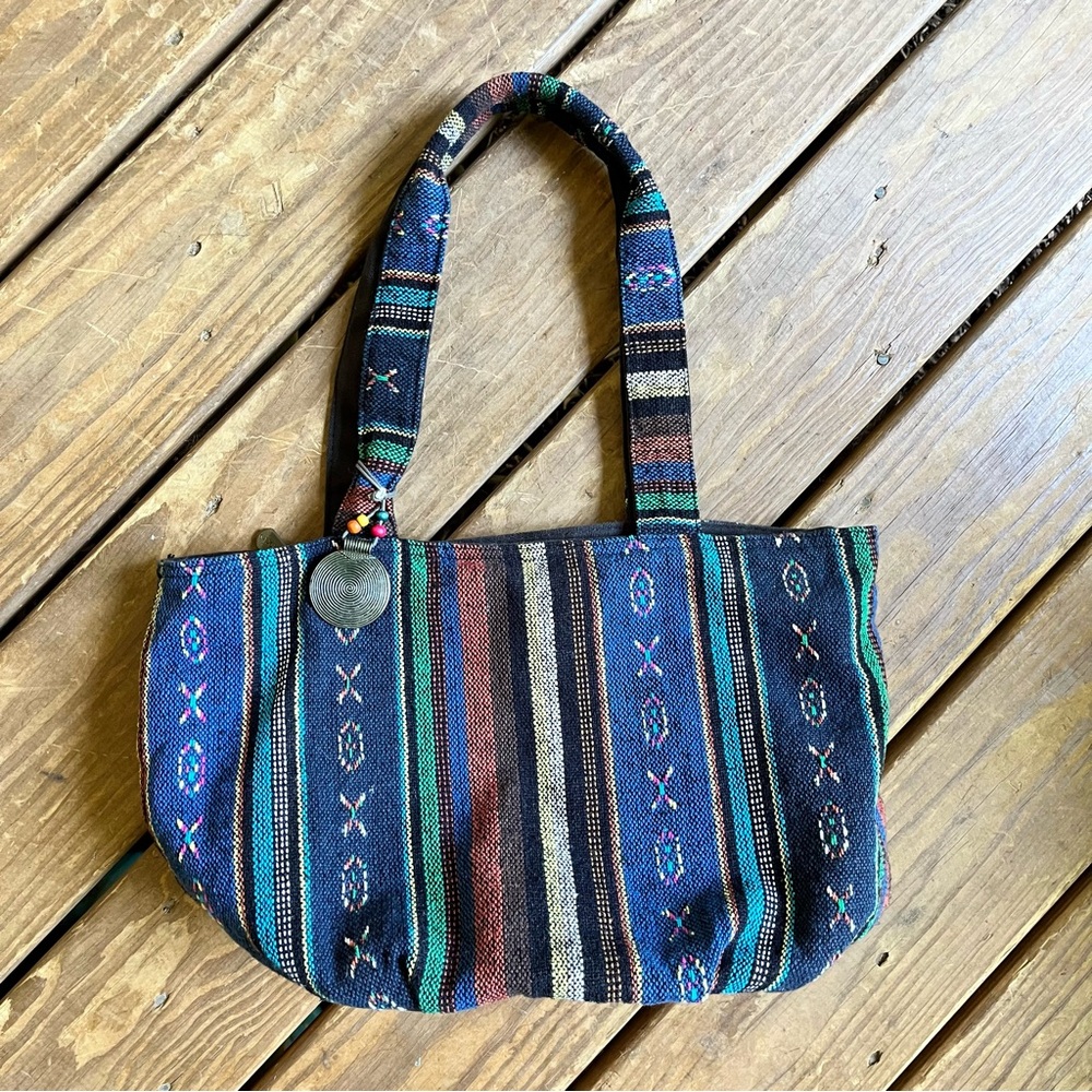 Catori Shoulder Bag Tote Boho Southwestern Pattern Stripe Zip Closure Bag Charm